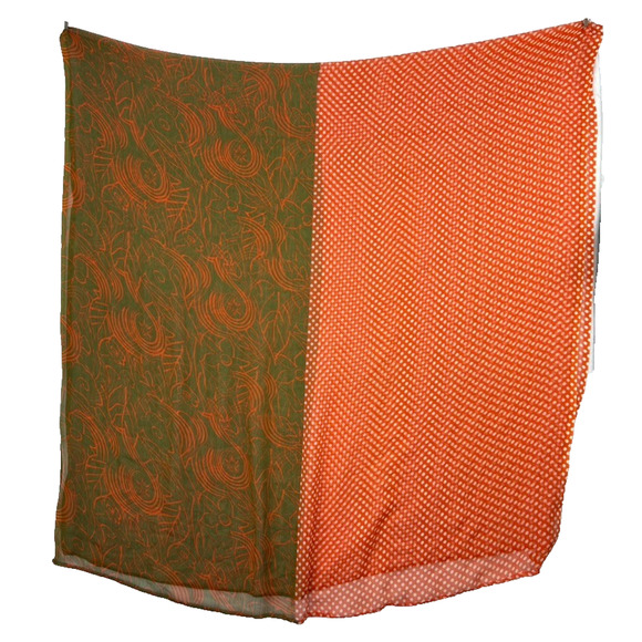 Scarf Wrap Shawl Polka Dot Floral Semi-Sheer XL Long Orange Green Vtg - Picture 1 of 8